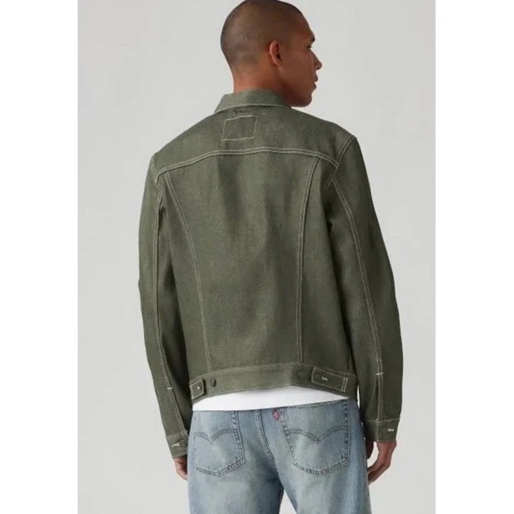 Levi's Denim Trucker Jacket Mens Size Large Dark Green Rigid New With Tags